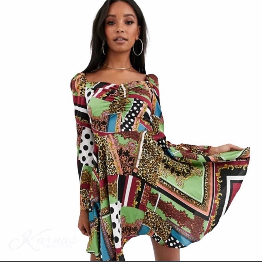 Outrageous fortune ASOS animal print sweetheart neckline skater dress
